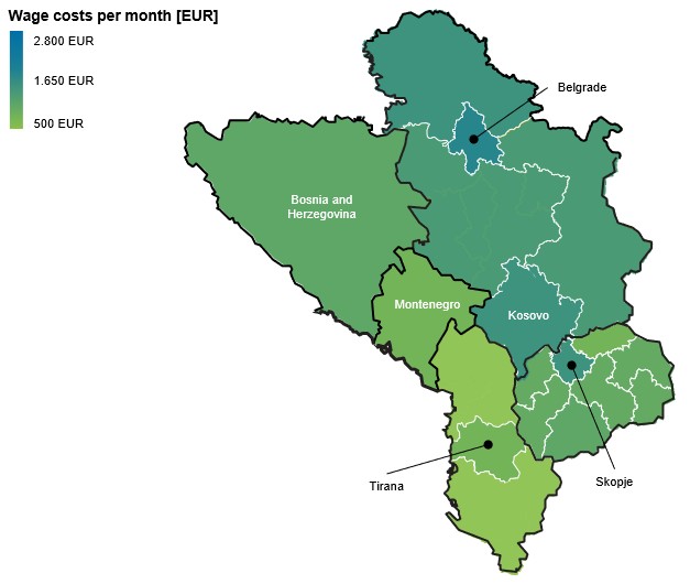 Figure 3 shows the average monthly wage costs in the Balkans (gross wages + employer's social security contributions) in 2023
