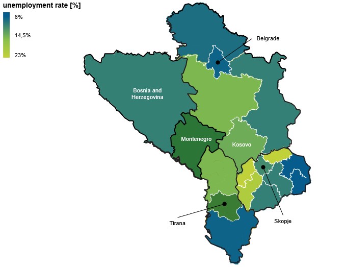 Figure 4 shows the average unemployment rates in the Balkans in 2023.