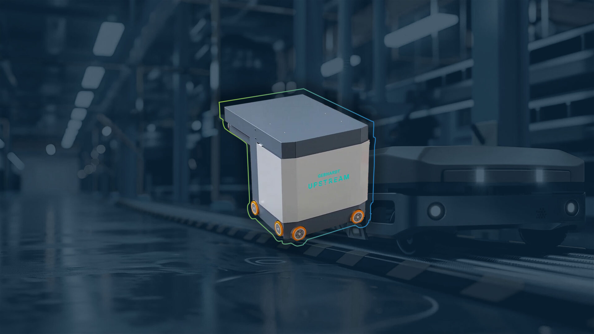 Beitragsbild zum automatisierten Lagersystem Upstream. Das Bild zeigt einen der Roboter.