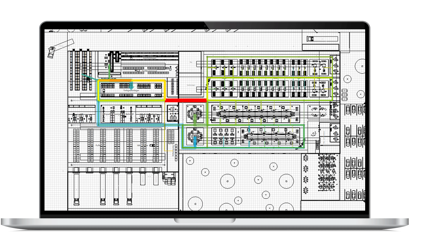 The illustration shows a graphic of the material flow