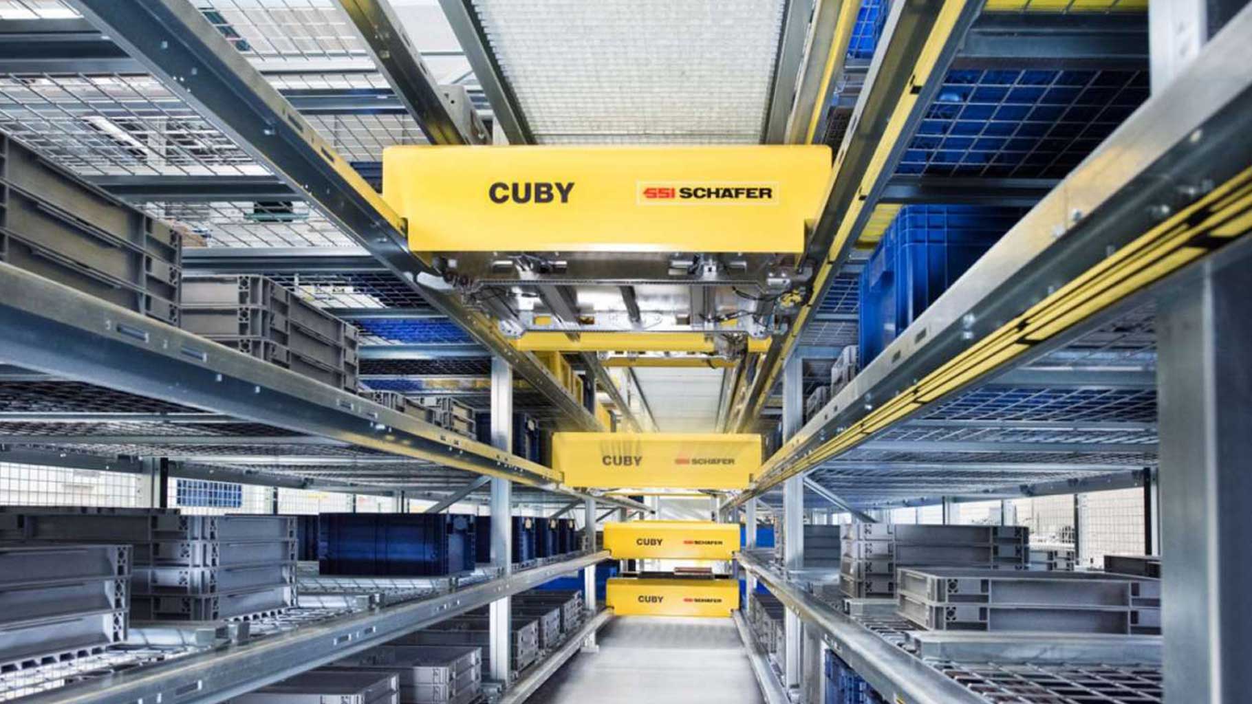 Das Bild zeigt ein automatisches Kleinteilelager mit One-Level Shuttle.