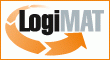 Logo with the lettering 'LogiMAT' and an arrow pointing downwards to the right