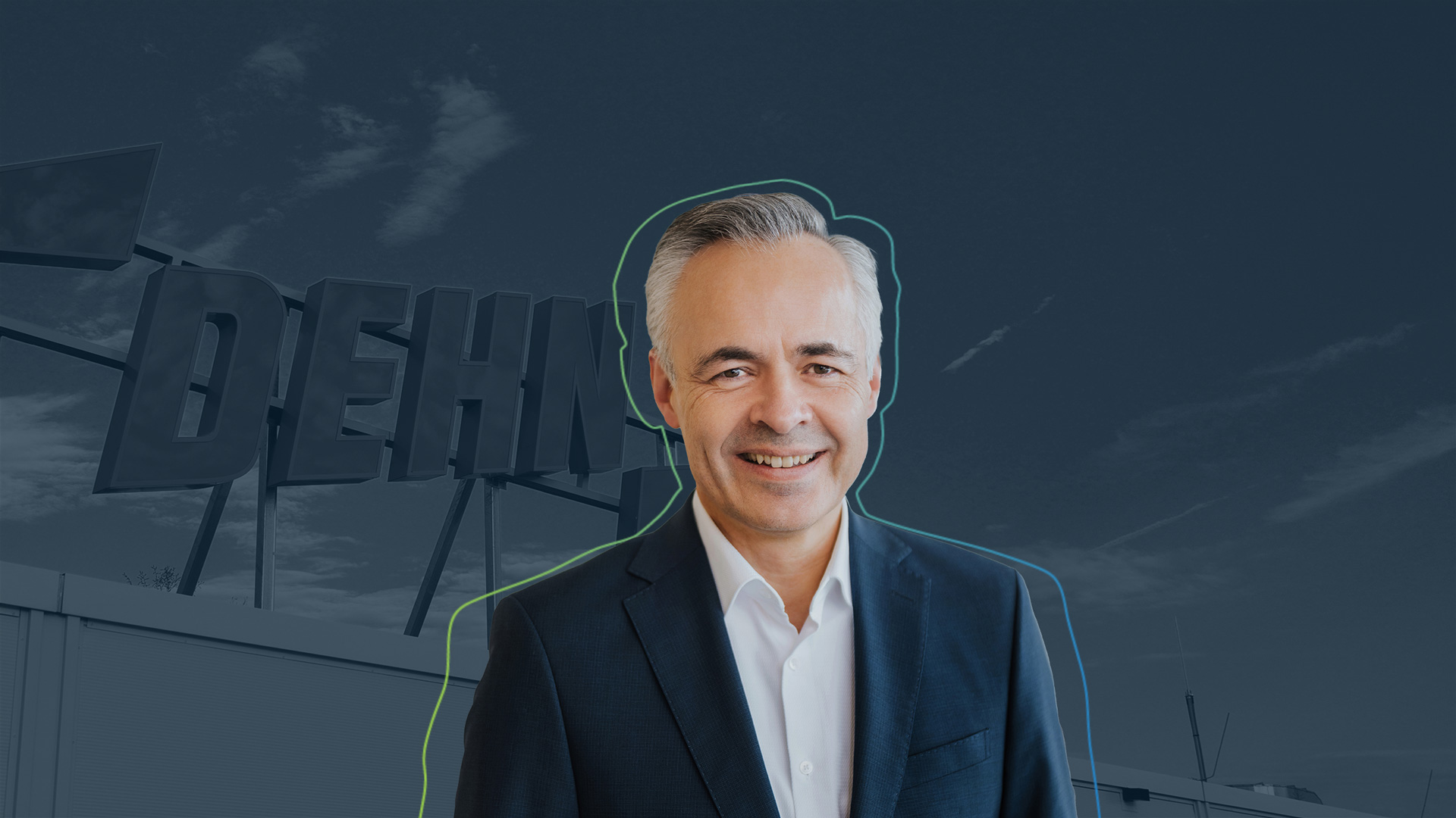 Im Vordergrund ein Portrait von Christian Höhler, CTO der DEHN SE, im Hintergrund das Logo der Dehn SE