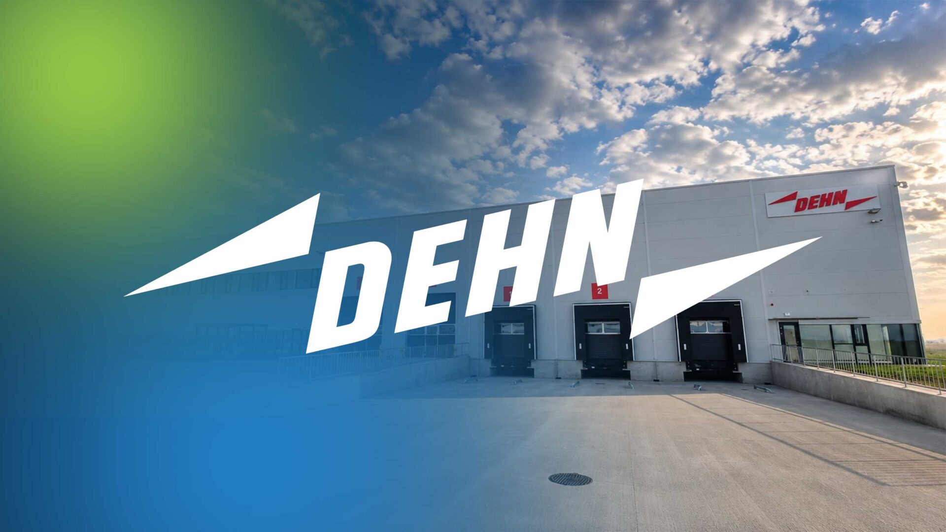 The preview image shows DEHN's new factory in the background and the Dehn logo in the foreground.