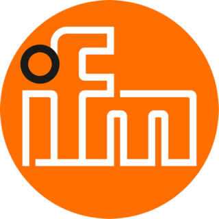 Logo von ifm auf orangenem Hintergrund.